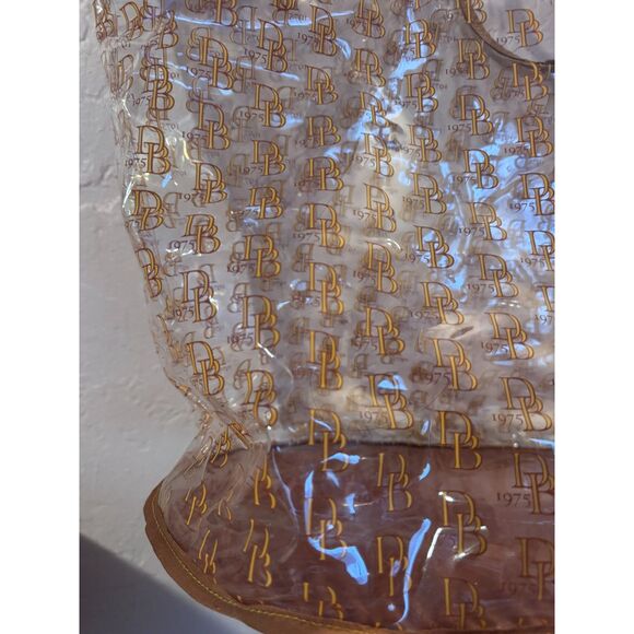 Vintage D&B Dooney & Bourke Oversized Clear Vinyl Tote Bag Large Brown Tan - Picture 5 of 9